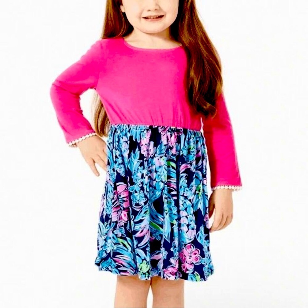 Lilly Pulitzer Girls Mini Giavanna Dress High Tide Navy Pineapple Paradise L NWT